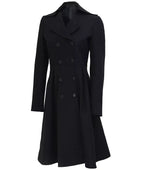 Women Black Double Breasted Wool Trench Coat