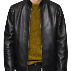 Men’s Black Biker Leather Zip Up Jacket