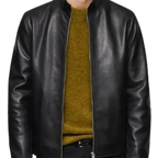Men’s Black Biker Leather Zip Up Jacket