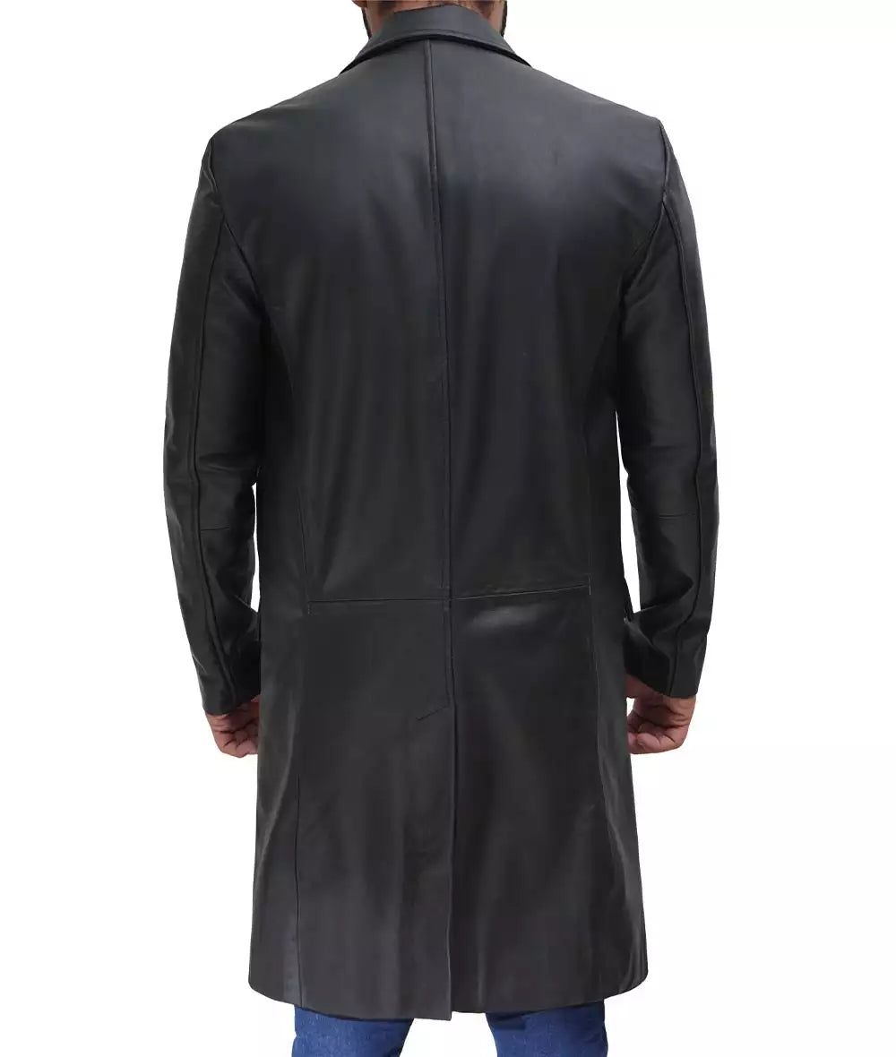 Men's Cowhide Black Long Leather Coat