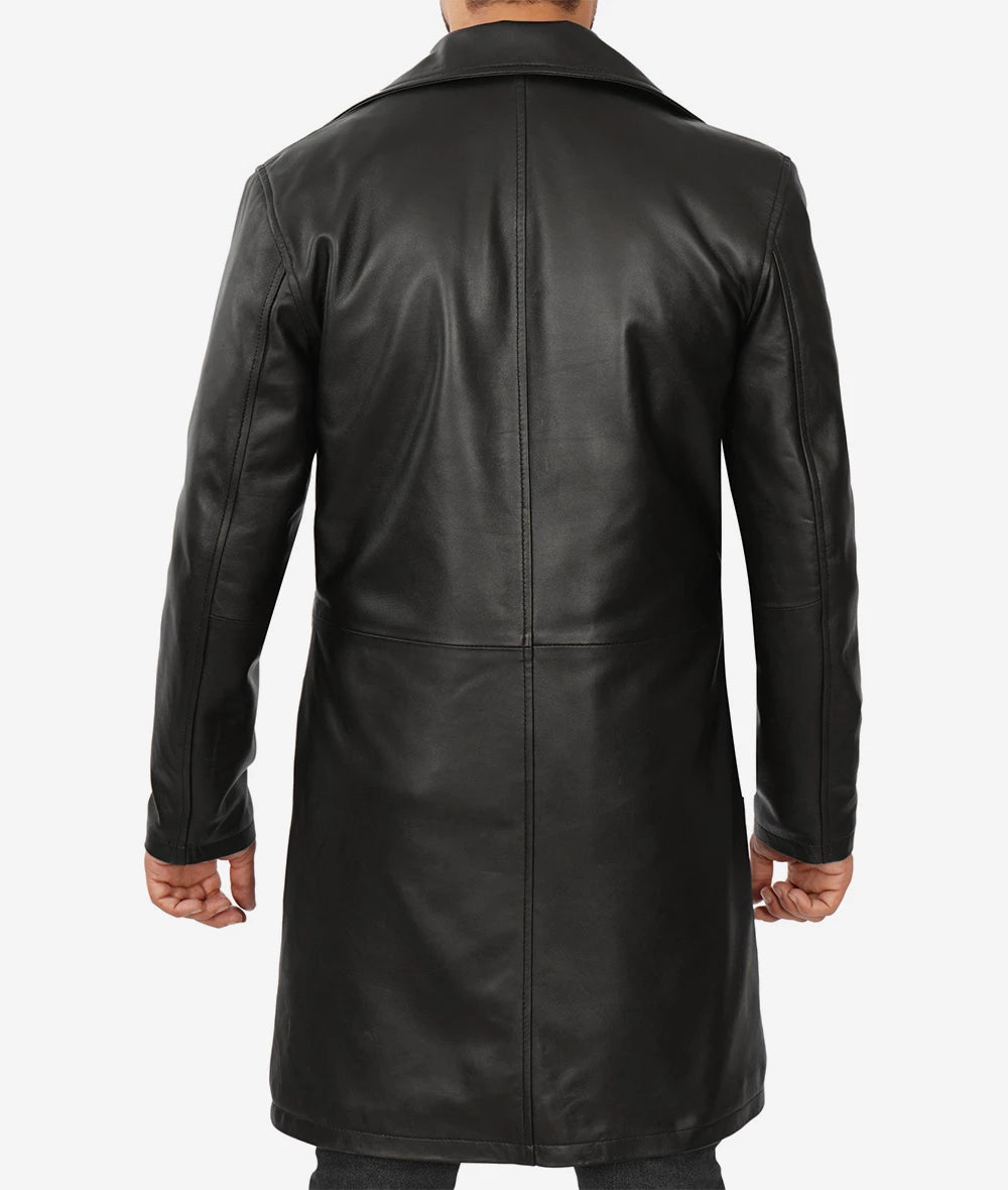 Men’s 3/4 Length Black Lambskin Leather Coat