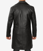 Men’s 3/4 Length Black Lambskin Leather Coat