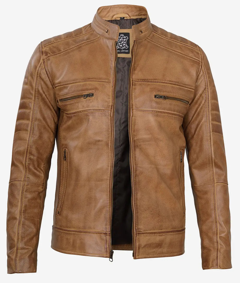 Mens Cafe Racer Brown Leather Jacket