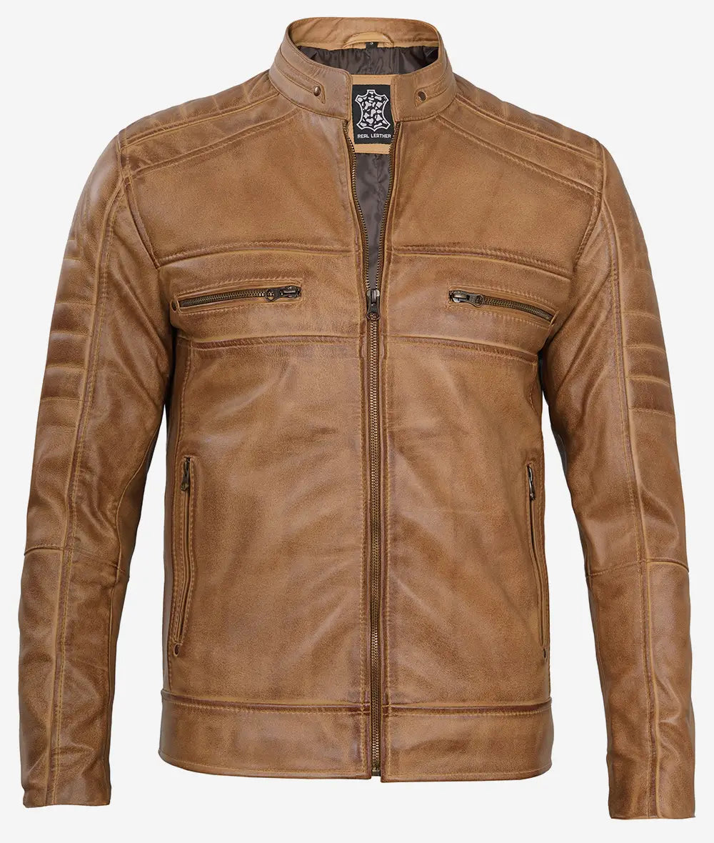 Mens Cafe Racer Brown Leather Jacket