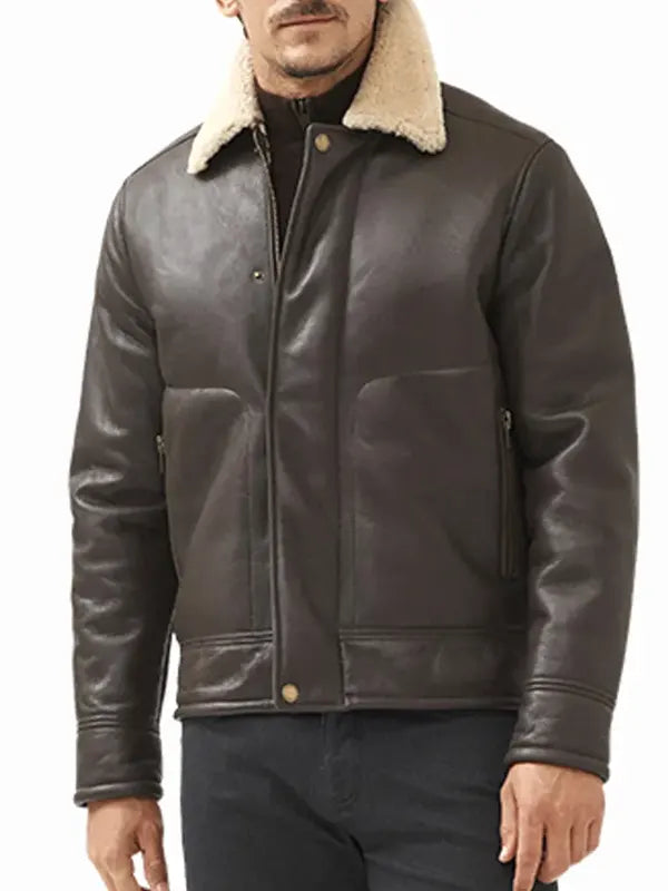 Men Brown Shearling Leather Jacket