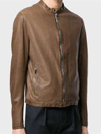 Mens Cafe Racer Brown Slim fit Biker Jacket