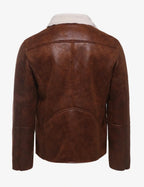 Sheepskin Sherpa Fleece Winter Jacket in Rich Brown Leather