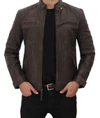 Men’s Four Pocket Brown Leather Biker Jacket