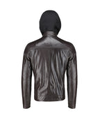 Men’s Slim Fit Brown Leather Jacket With Hood