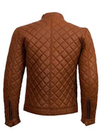 Mens Cafe Racer Quilted Brown Jacket