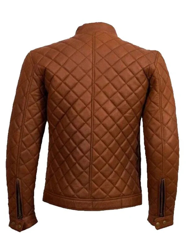 Mens Cafe Racer Quilted Brown Jacket