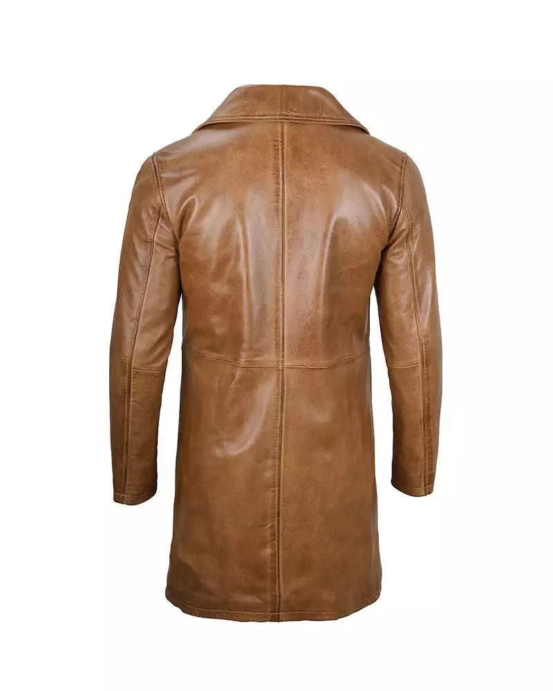 Mens Real Leather Camel Brown Car Coat