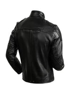 Mens Casual Black Leather Cafe Racer Jacket