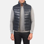 Mens Reeves Blue Leather Puffer Vest