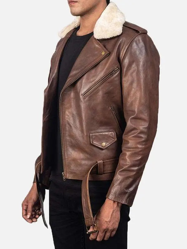 Mens Motorcycle Brown Leather Jacket