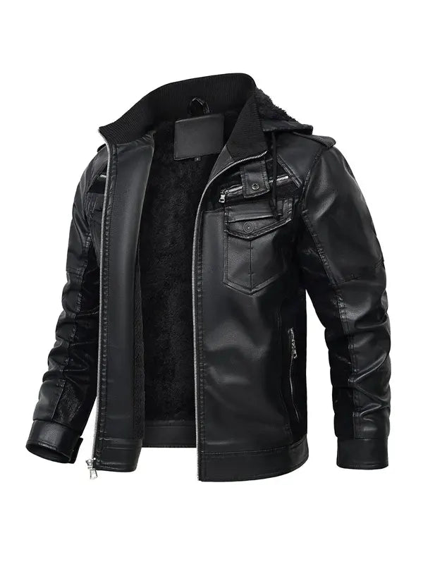 Mens Fred Black Hooded Leather Jacket