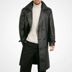 Mens Classic Genuine Leather Trench Coat