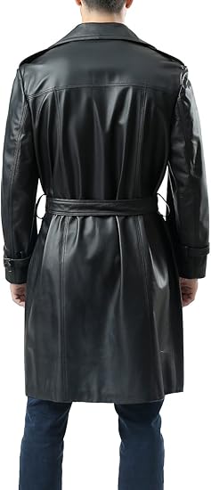 Mens Classic Genuine Leather Trench Coat