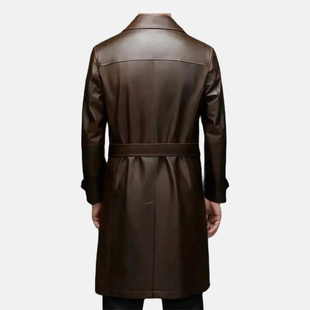 Mens Brown Sheepskin Leather Duster Coat