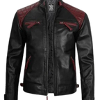 Mens Black Leather Cafe Racer Jacket – Quilted Design