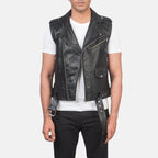Premium Sullivan Black Leather Biker Vest for Men