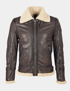 Dark Brown Aviator Leather Jacket with Shearling Collar