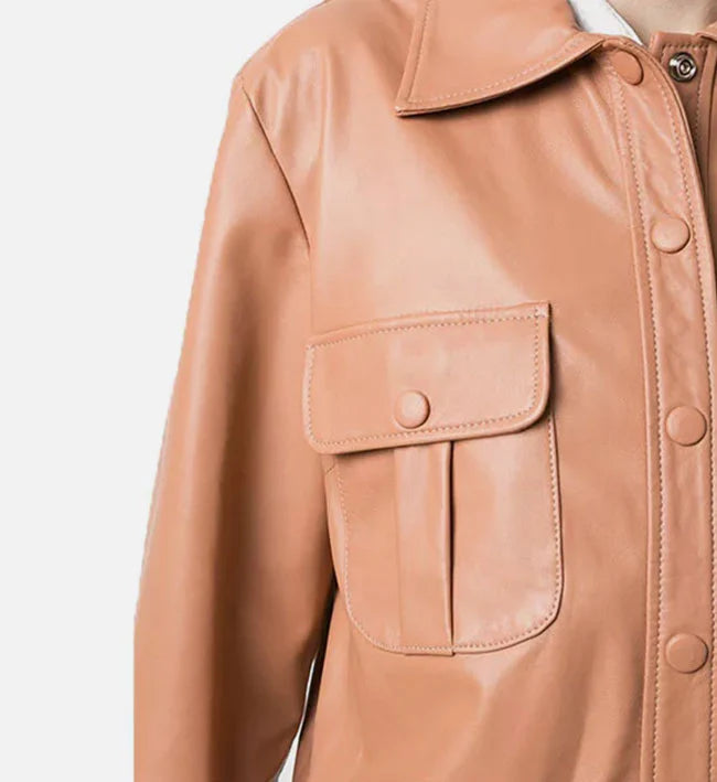 Womens Brown Leather Trucker Jacket