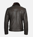 Shearling Leather Moto Jacket in Dark Brown