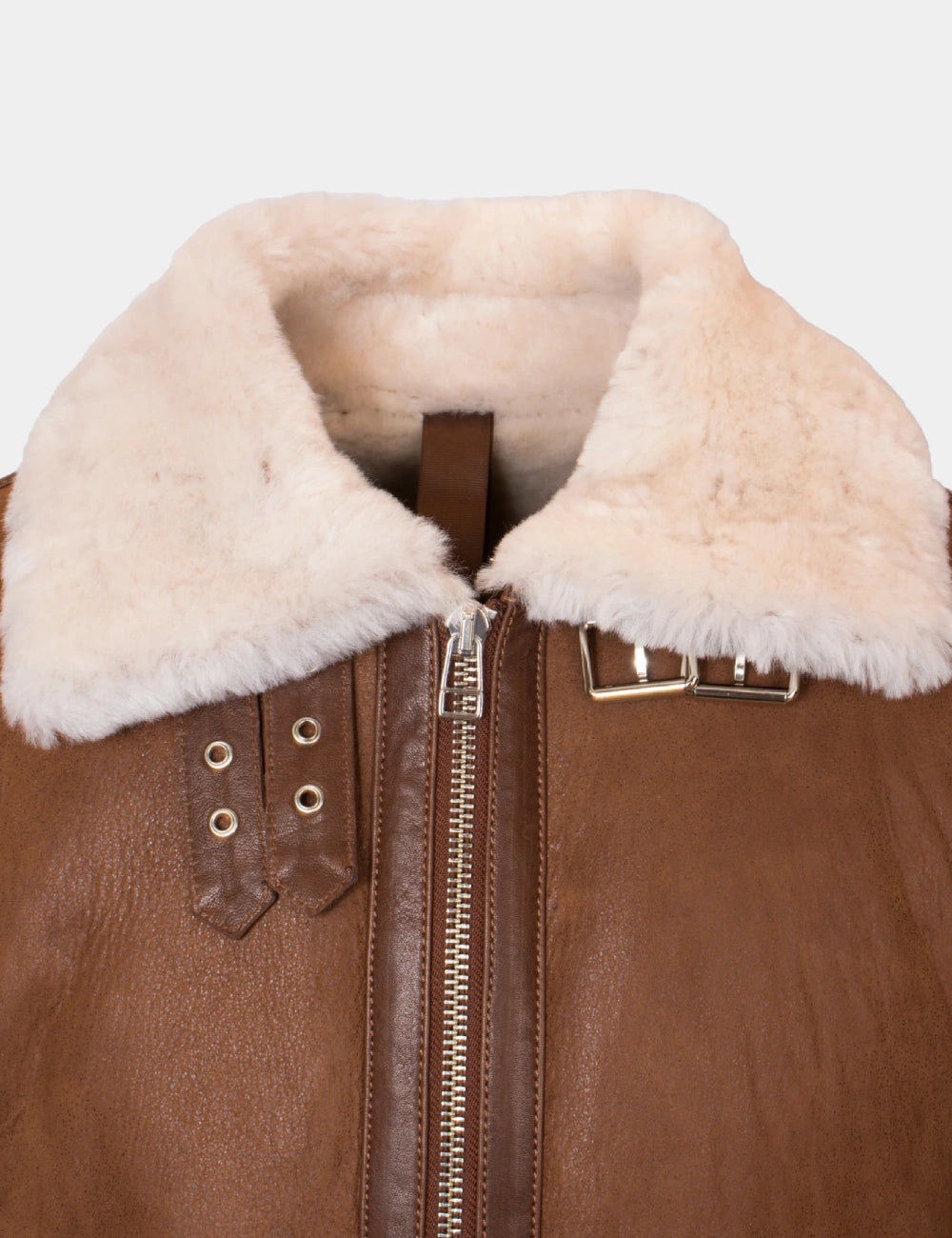Wooden Brown Leather Aviator Shearling Jacket