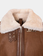 Wooden Brown Leather Aviator Shearling Jacket