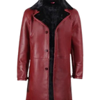 Men's Maroon Shearling Leather Fur Coat