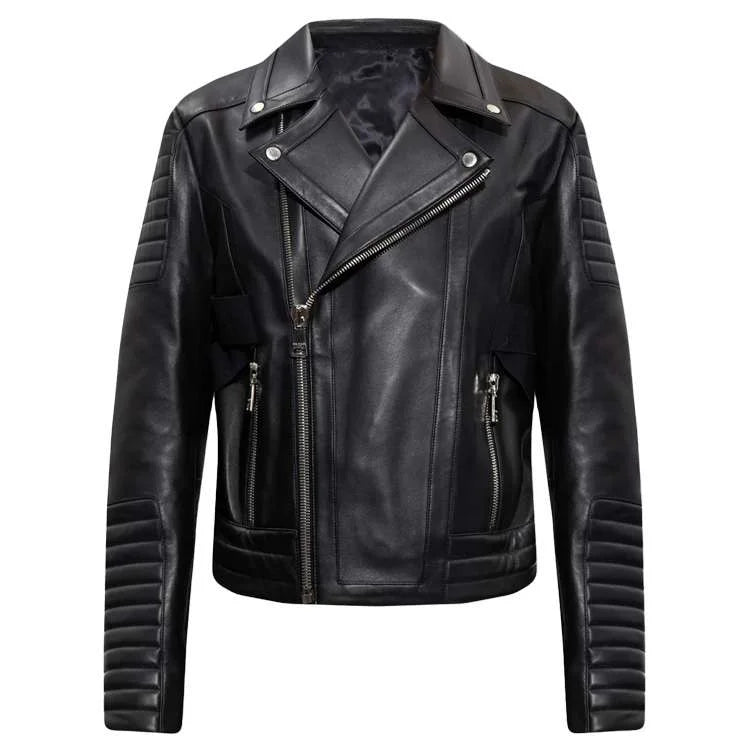 Asymmetric Zip Biker Leather Jacket For Men