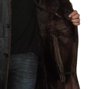 Mens Black Leather Shearling Coat - 3/4 Length