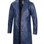 Mens Real Leather Blue Car Coat