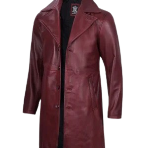Mens Real Leather Maroon Car Coat