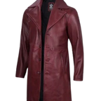 Mens Real Leather Maroon Car Coat