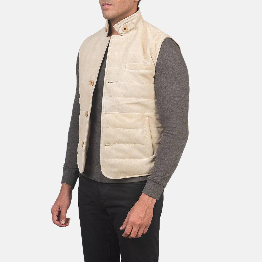 Mens Tony Off-White Suede Vest