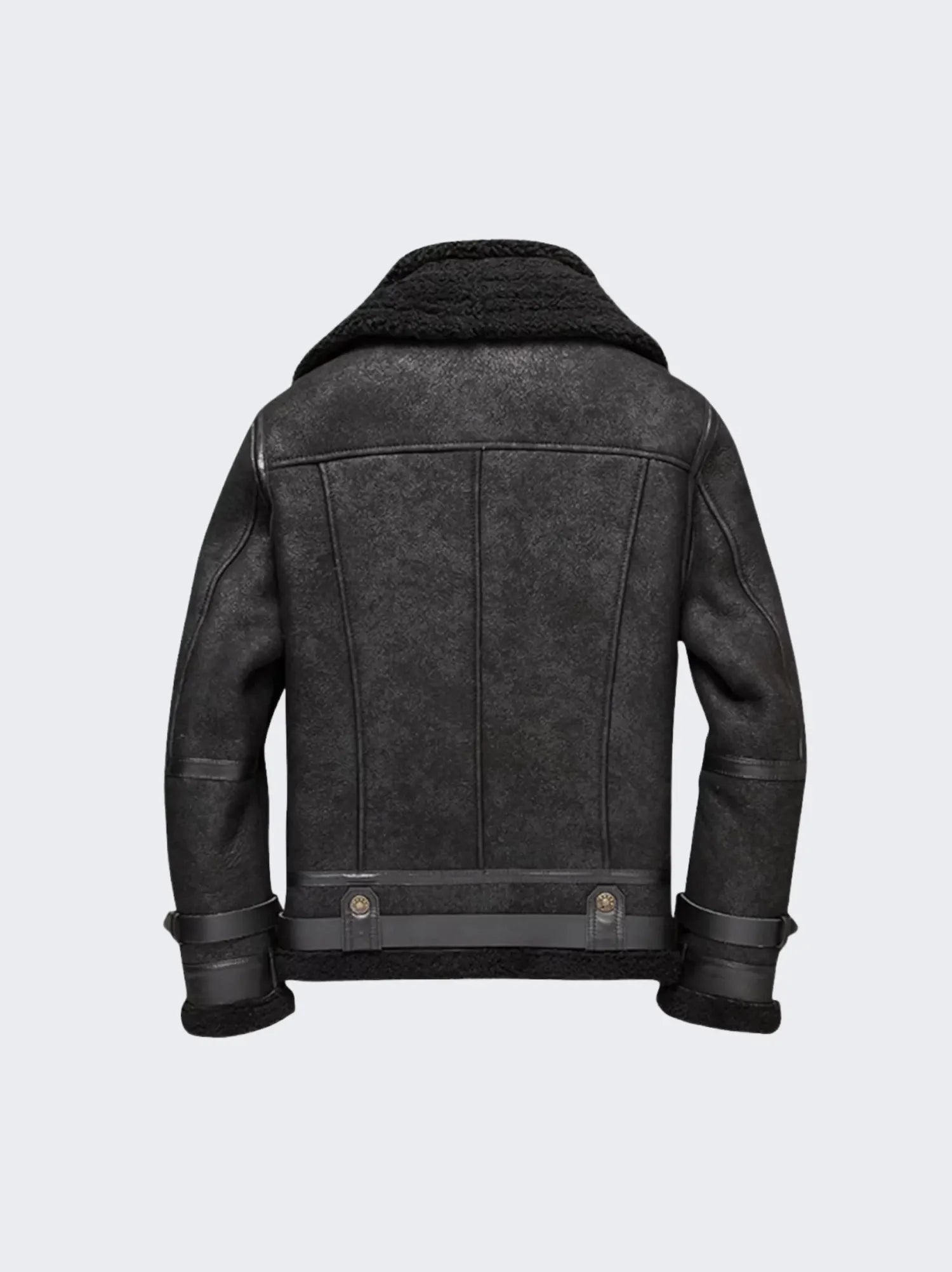 Oversized B3 Black Shearling Leather Bomber Jacket