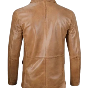 Mens Two Button Camel Brown Leather Blazer