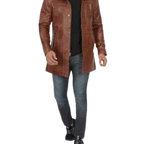 Men's Real Lambskin Brown Leather Cognac Car Coat
