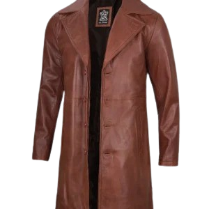 Mens Brown Real Leather Cognac Car Coat