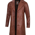 Mens Brown Real Leather Cognac Car Coat