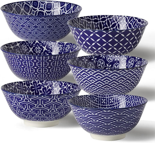 Crestiva Colorful Ceramic Cereal Bowls Set of 6 – 23oz Blue