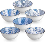 Crestiva Japanese Style Ceramic Bowls Set of 6 – Blue and White