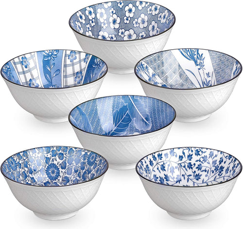 Crestiva Japanese Style Ceramic Bowls Set of 6 – Blue and White