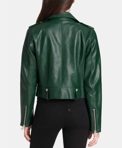 Green Cropped Biker Jacket
