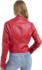 Red Biker Cropped Leather Jacket