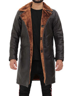 Mens Dark Brown Shearling Leather Trench Coat