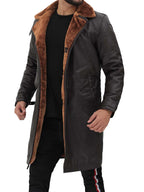 Mens Dark Brown Shearling Leather Trench Coat
