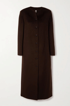 Womens Collarless Dark Brown Wool Trench Coat